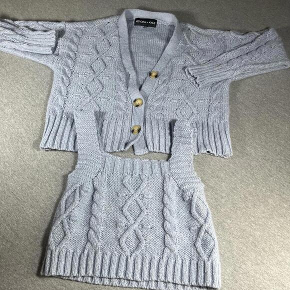 Kendall + Kylie Womans M Two Pieces Light Blue Cable Knit Cardigan/ Tank Top Set - Picture 1 of 7